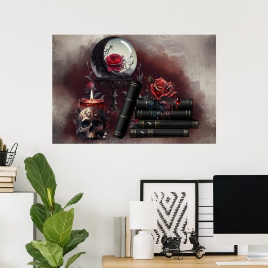 ウィッチリー | 魔法アイテムスペルブックとクリスタルボール ポスター (ホームオフィス)