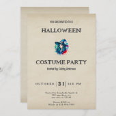 ウィッチレインボーヘアカラフルヴィンテージハロウィン 招待状 (正面/裏面)