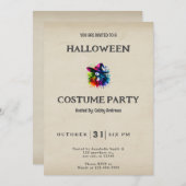 ウィッチレインボーヘアカラフルヴィンテージハロウィン 招待状 (正面/裏面)