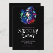 ウィッチレインボーモダンミニマリストハローウィンパーティ 招待状 (正面/裏面)