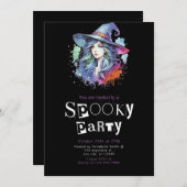 ウィッチレインボーモダンミニマリストハローウィンパーティ 招待状 (正面/裏面)