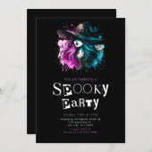 ウィッチレインボーモダンミニマリストハローウィンパーティ 招待状 (正面/裏面)