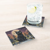 ウィッチング時間のヒゲ – Black Cat ガラスコースター (アングル)