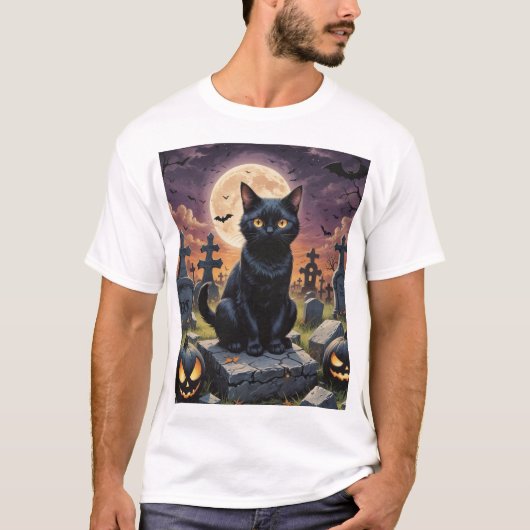 ウィッチング時間のヒゲ – Black Cat Tシャツ (正面)