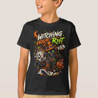ウィッチング・アワー・ライオット パンク黒猫ハロウィンTシャツ Tシャツ