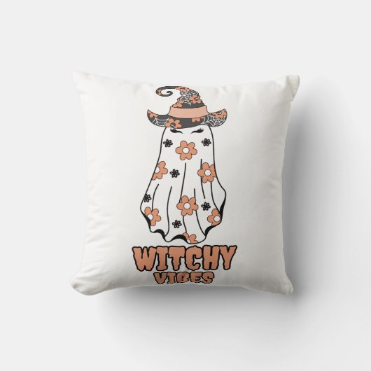 "ウィッチヴィーブ"ハロウィーンウィッチ幽霊オレンジ クッション (正面)