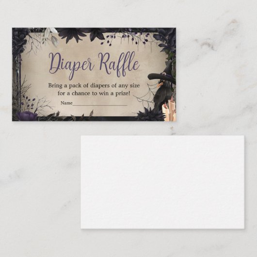 ウィッチーなゴシックのハロウィーンベビーシャワーおむつラッフル エンクロージャーカード (正面/裏面)
