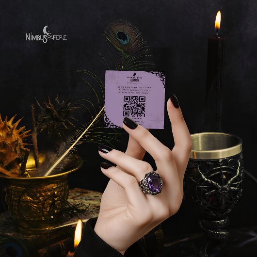 ウィッチーなラベンダーのハロウィンQRコードカード スクエア名刺