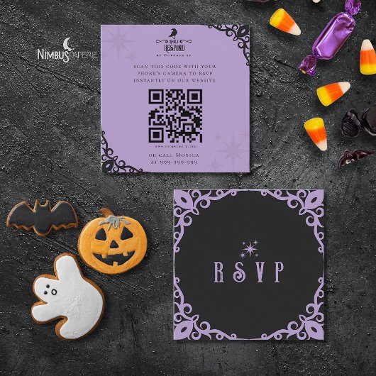 ウィッチーなラベンダーのハロウィンQRコードカード スクエア名刺