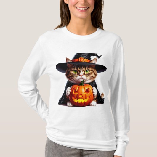 ウィッチーな不機嫌猫とジャック・オ・ランタン🎃 Tシャツ (正面)