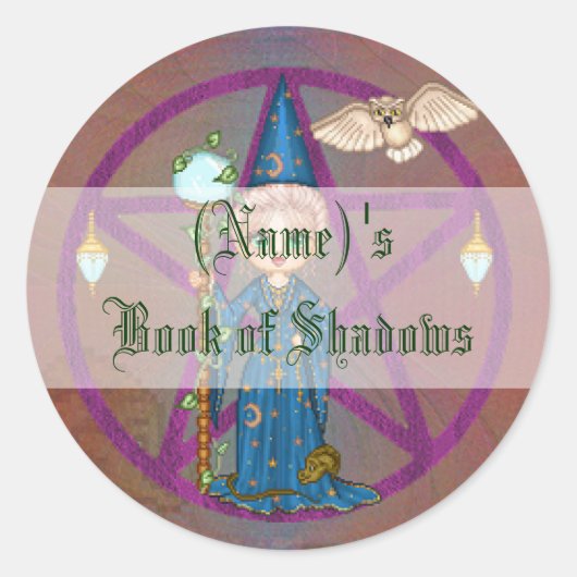 ウィッチーな女性の鉛筆ピクセルアート ラウンドシール (正面)