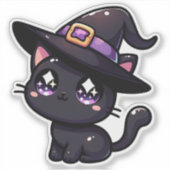 ウィッチーな帽子をかぶった黒猫 シール (正面)