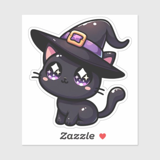ウィッチーな帽子をかぶった黒猫 シール (シート)