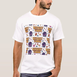 ウィッチーな雰囲気のレトロハロウィン タイポグラフィパターン Tシャツ