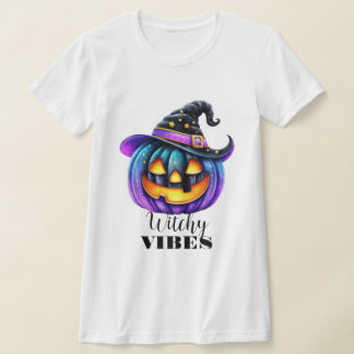 ウィッチーな雰囲気の黒いウィッチジャック・オ・ランタン Tシャツ