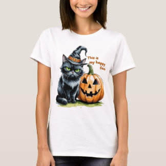 ウィッチーな黒猫、ゴシックハロウィン・パンプキン Tシャツ