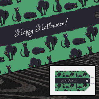 ウィッチーな黒猫 ハッピーハロウィン! ピクセルパターン ギフトタグ