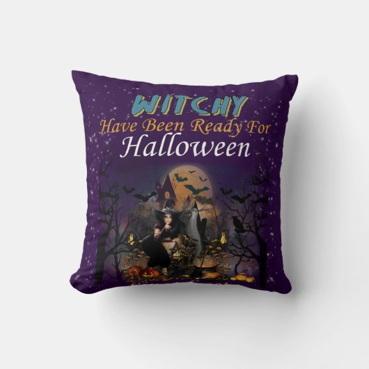 ウィッチーはハロウィーンの準備ができている クッション (正面)