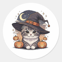 ウィッチーひだ – かわいいスコティッシュフォールドキットンハロウィーン ラウンドシール