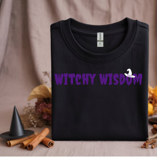 ウィッチーウィズウィズウィズウィズハロウィーンハットパープルタイポグラフィ Tシャツ