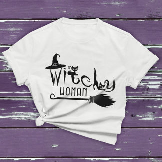 ウィッチーウィメンブラックキャットハロウィーンウィッチグラフィックティー Tシャツ