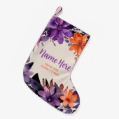 ウィッチークリスマスビーズパープルとオレンジ色の花 スモールクリスマスストッキング (正面 (吊り時))
