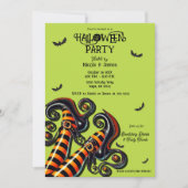 ウィッチーグリーンオレンジブラックレッグハローウィンパーティ 招待状 (正面)