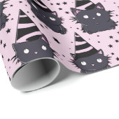 ウィッチーゴシックベビーピンクブラックキティキャット誕生日 ラッピングペーパー (ロールコーナー)