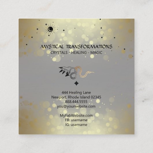 *～*ウィッチーハンド金ゴールドスネークムーン魔法ボホグレー   スクエア名刺 (裏面)