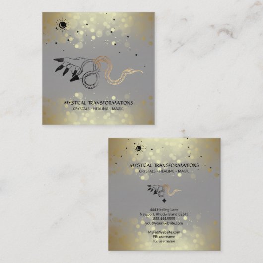 *～*ウィッチーハンド金ゴールドスネークムーン魔法ボホグレー   スクエア名刺 (正面/裏面)
