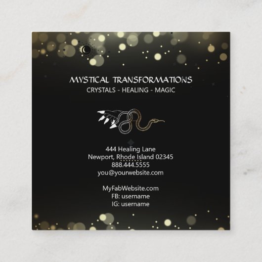 *～*ウィッチーハンド金ゴールドスネークムーン魔法ボホブラック スクエア名刺 (裏面)