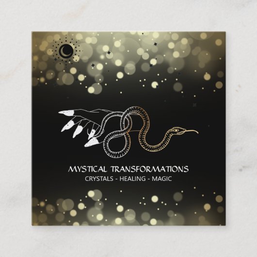 *~*ウィッチーハンド金ゴールドスネークムーン魔法ボホブラック スクエア名刺 (正面)