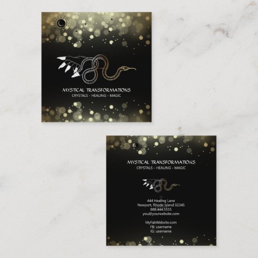 *～*ウィッチーハンド金ゴールドスネークムーン魔法ボホブラック スクエア名刺 (正面/裏面)