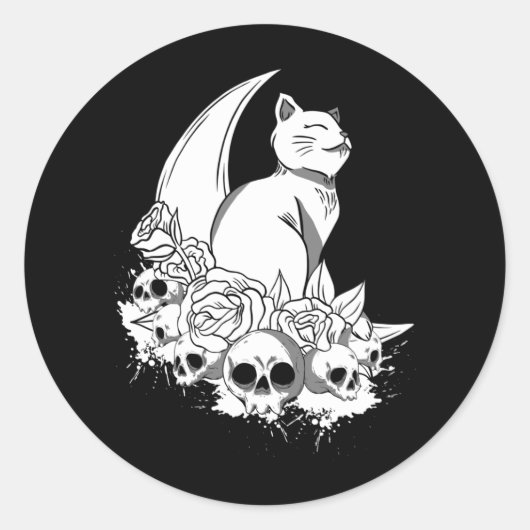 ウィッチーパステルゴシック不気味スカルゴシック猫 ラウンドシール (正面)