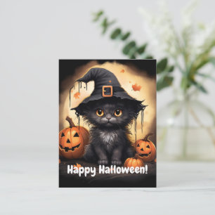 ウィッチーブラック子猫パンプキンハロウィーン ポストカード