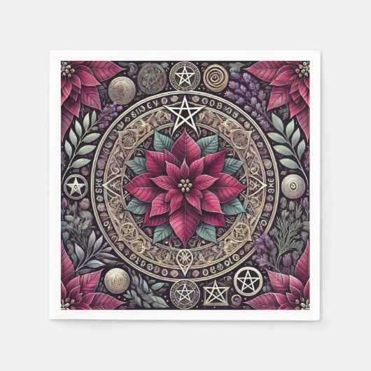 ウィッチーポインセティアマンダラフローラデクーペグナプキンス スタンダードカクテルナプキン (正面)