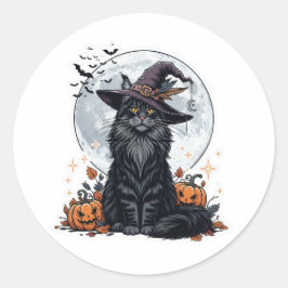 ウィッチーメインクーン威厳のあるハロウィーンネコ ラウンドシール