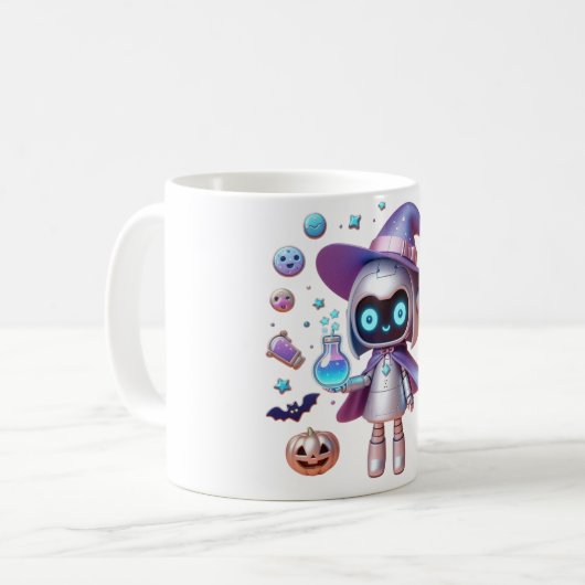 ウィッチーロボット魔法マグ – かわいいハロウィーンSci-Fiマグ コーヒーマグカップ (正面左)