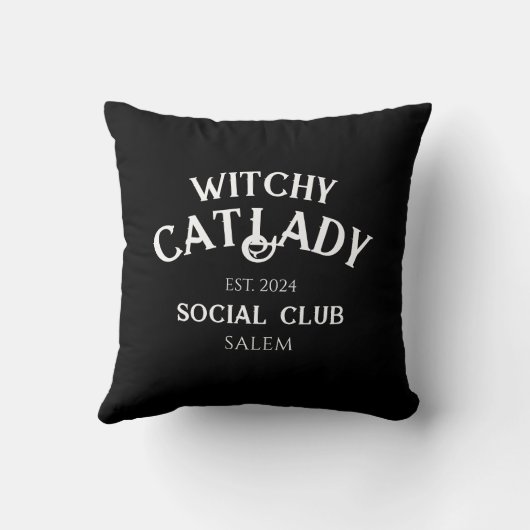 ウィッチー猫レディーソーシャルカスタムクラブEst。日付黒 クッション (裏面)