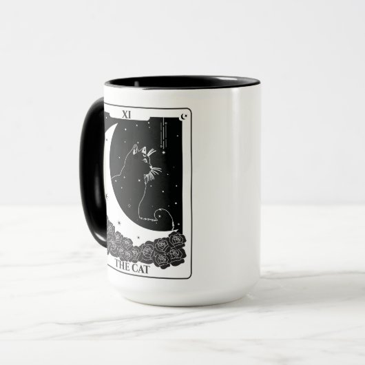 ウィッチー神秘的な猫のタロットカード白黒マグカップ マグカップ (正面左)