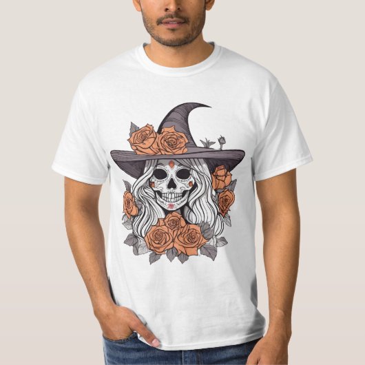 ウィッチー糖スカルとバラ Tシャツ (正面)