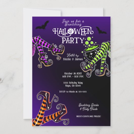 ウィッチー脚ビーチングパープルハローウィンパーティ 招待状 (正面)