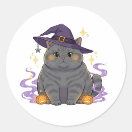 ウィッチーBrit – かわいいブリティッシュ・ショートヘアの猫ハロウィーン ラウンドシール