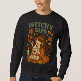 ウィッチーSipsハロウィーンTシャツ | 居心地の良いウィッチコーヒー スウェットシャツ