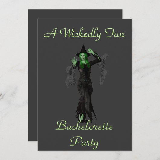 ウィッチ付きの「悪いおもしろいバチェロレッテ」 招待状 (正面/裏面)