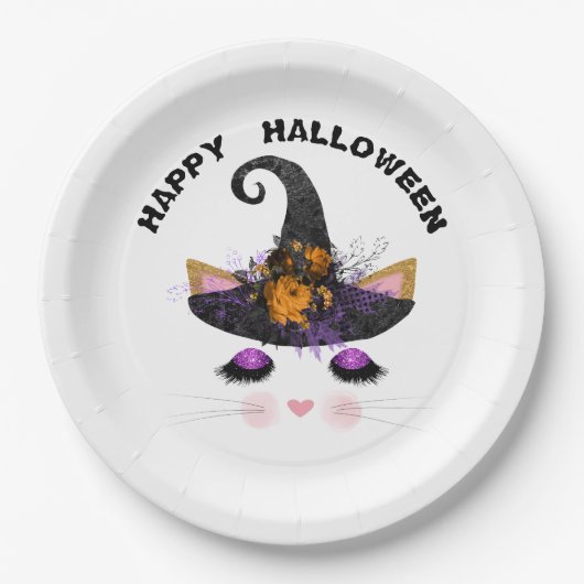 ウィッチ子猫顔ハロウィーン ペーパープレート (正面)
