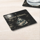 ウィッチ幽霊のよく出るハロウィーンの衣装パーティー スクエアペーパーコースター (アングル)