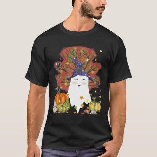 ウィッチ幽霊キャットパンプキンコーヒーオーバー紅葉H Tシャツ