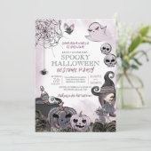 ウィッチ紫不気味黒ハロウィーンの衣装パーティー 招待状 (スタンド正面)