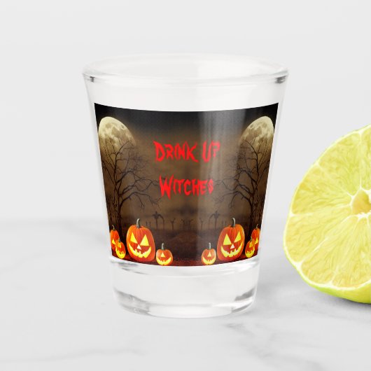 ウィッチ達よ飲め ハロウィン 墓場の怖い雰囲気 ショットグラス (正面)